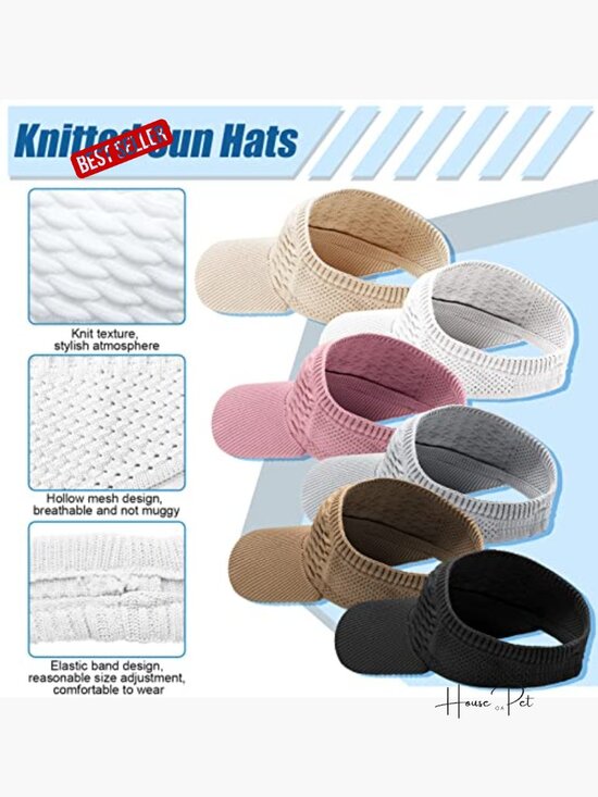6 Pack Knitted Sun Visor Hats for Women Elastic Empty Top Quick Drying Wide main image 6
